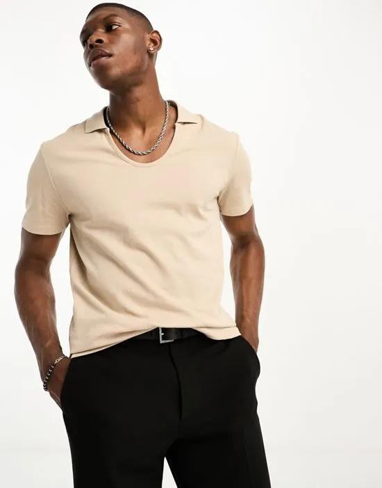 ribbed scoop polo in beige