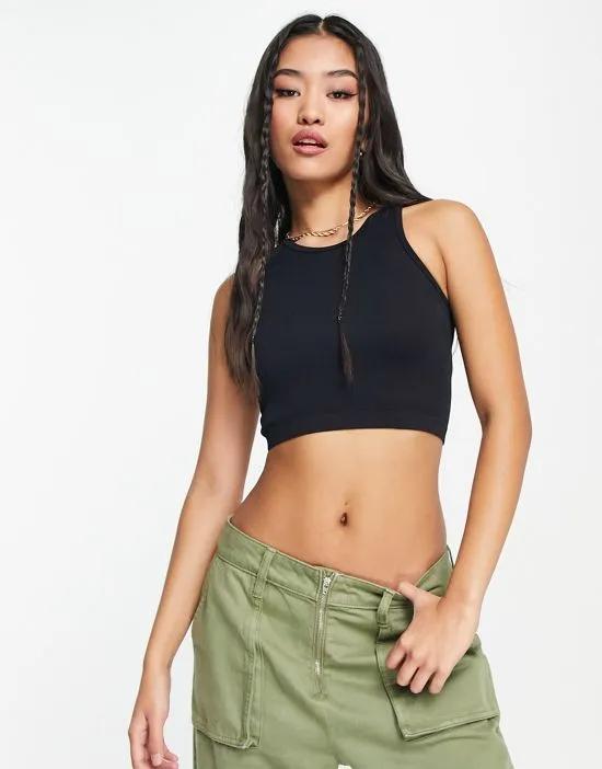 ribbed seamless cropped top in black - part of a set