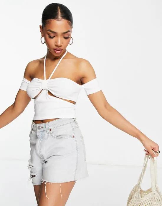 ribbed strap detail cut out top in white