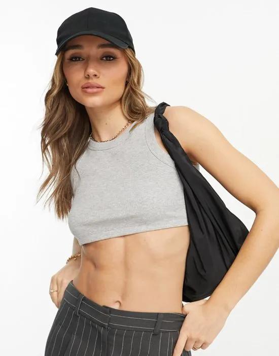 ribbed super crop top in gray heather