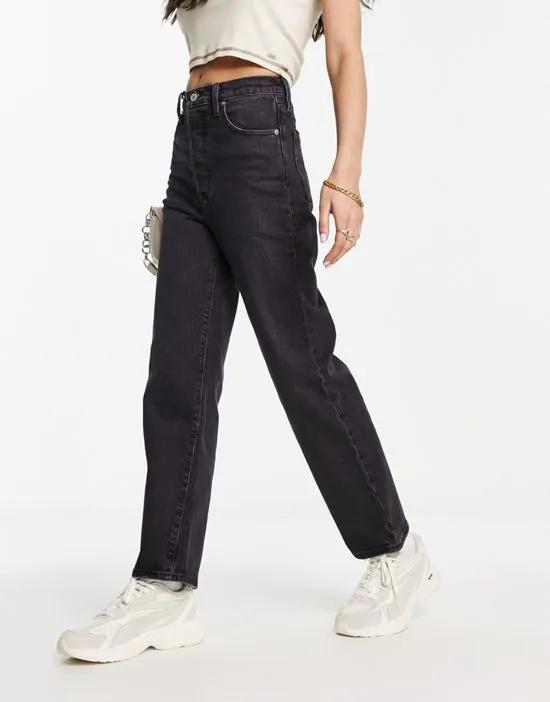 ribcage straight ankle high rise crop jeans in black