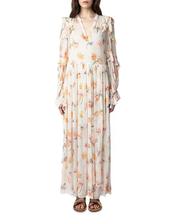 Riciny Mousseline Ruffled Floral Maxi Dress