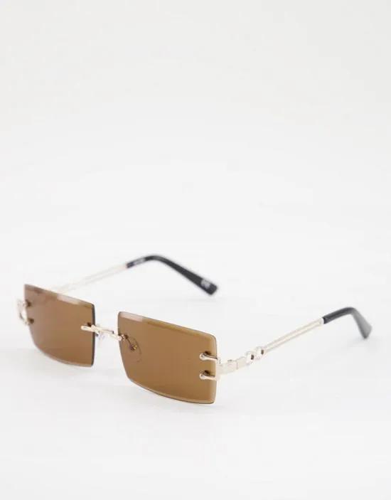 rimless mid square sunglasses with temple detail in brown