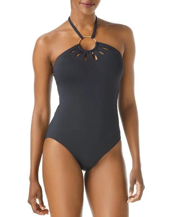 Ring Cutout Halter One Piece Swimsuit
