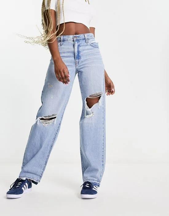 ripped baggy dad jeans in light wash blue