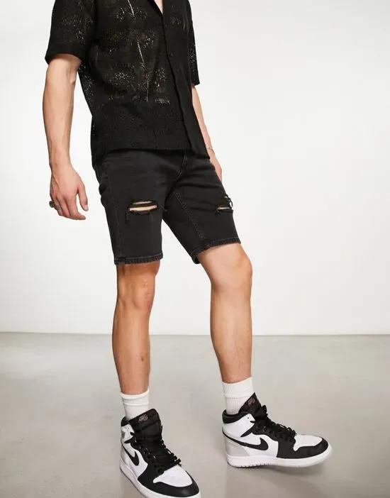 ripped denim shorts in black
