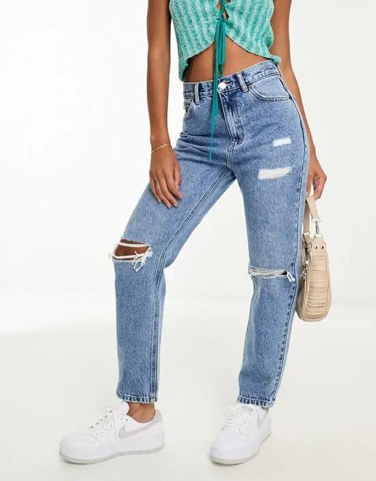 ripped Mom jeans in medium blue