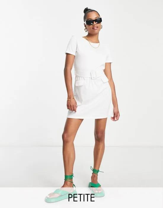 River island Petite belted shift mini dress in white