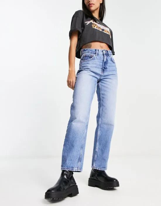 Robyn high waisted straight leg jeans in mid blue