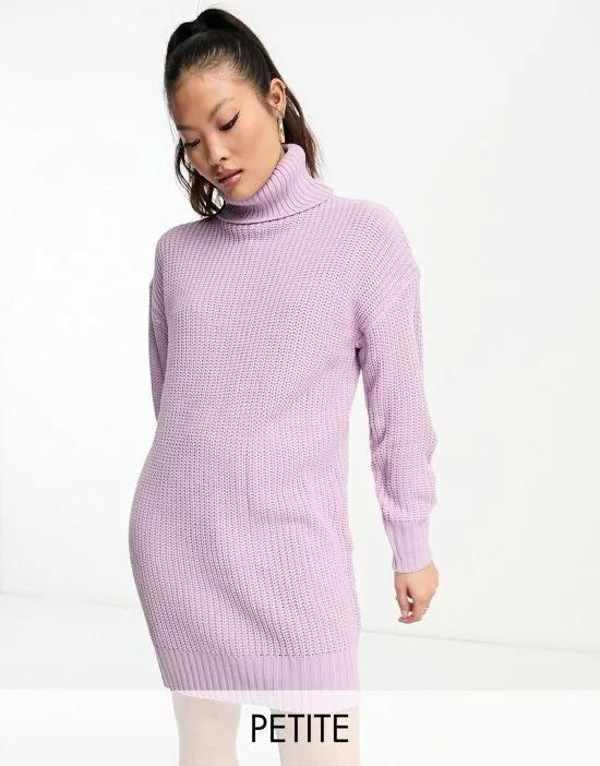 roll neck knitted sweater dress in lilac