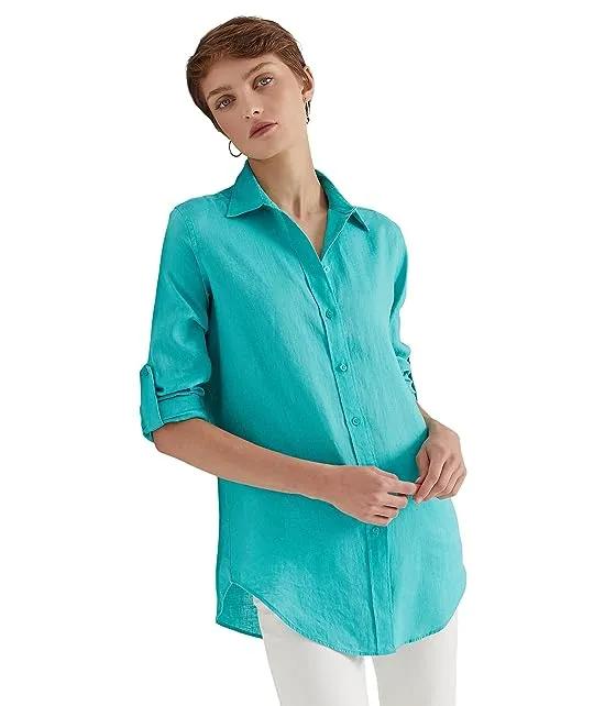Roll-Tab-Sleeve Linen Shirt