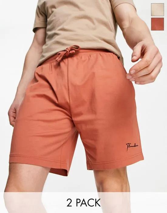 ronson 2 pack lounge shorts in oat milk and terracotta