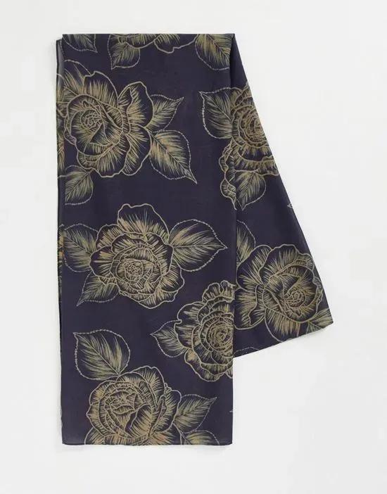 rose print casual scarf in blue