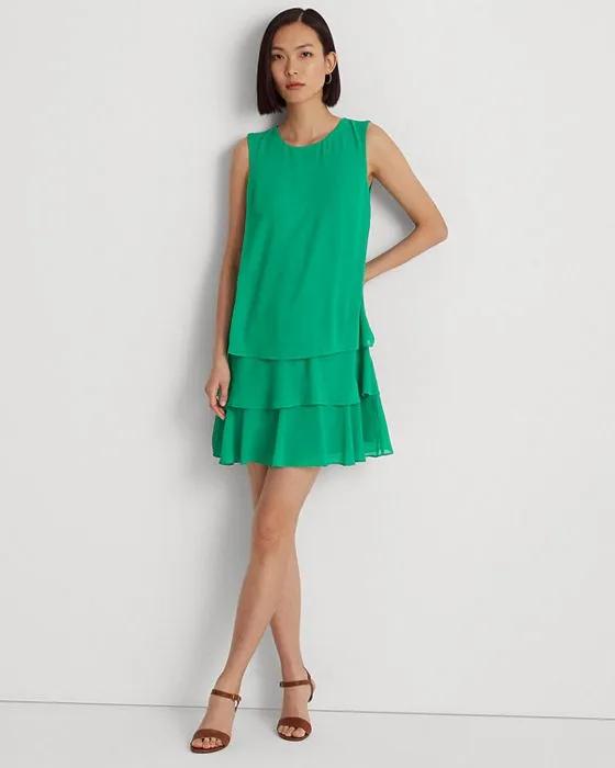 Round Neck Georgette Ruffled Shift Dress