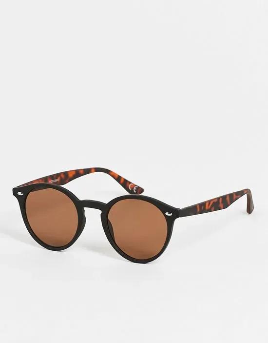 round sunglasses in black with tortoiseshell detail - BLACK