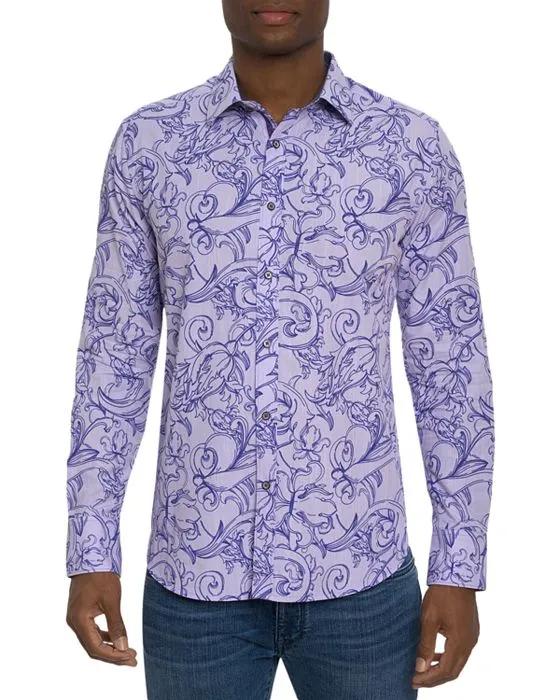 Royalton Cotton Blend Chambray Tonal Paisley Print Classic Fit Button Down Shirt