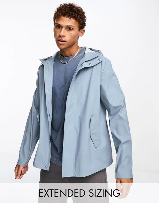 rubberized rain jacket in dusty blue