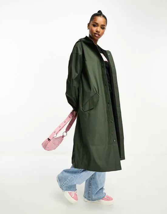 rubberized rain parka coat in khaki