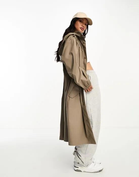 rubberized rain parka coat in mushroom