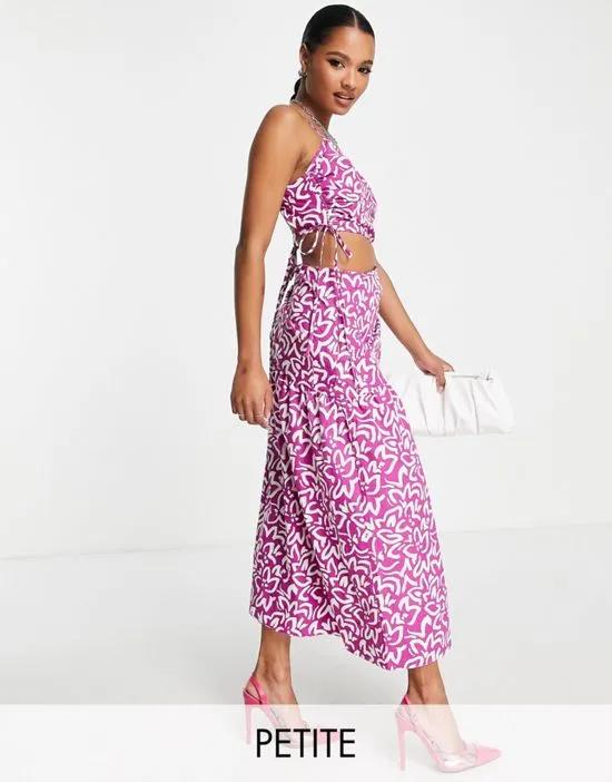 ruch waist out about poplin midi dress in bold lilac floral