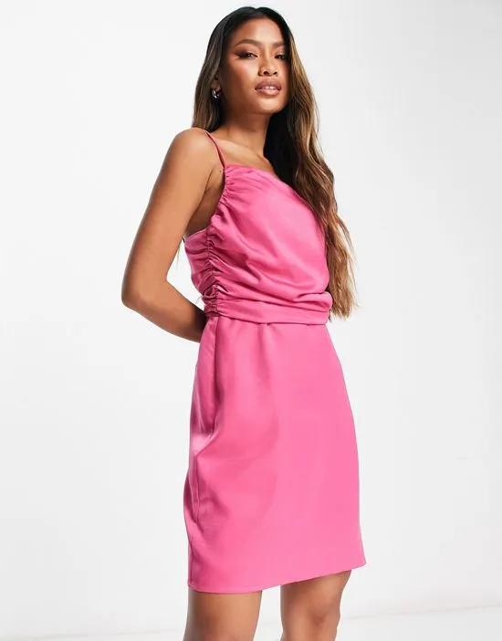 ruched bust cami mini dress in pink