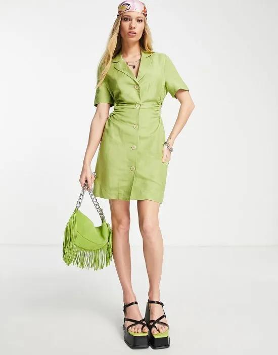 ruched cut out detail tailored dress in lime