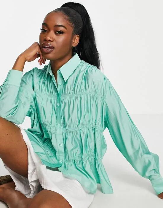 ruched detail shirt in light green