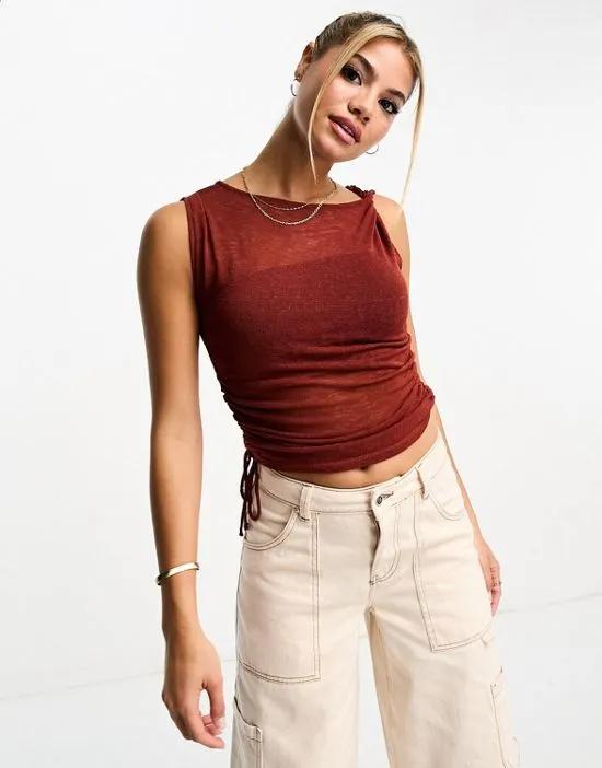 ruched detail top in rust