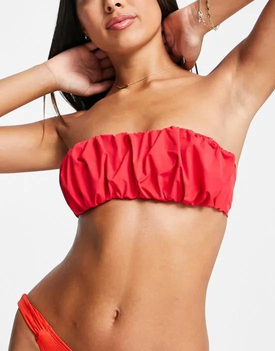 ruched front bandeau bikini top in red