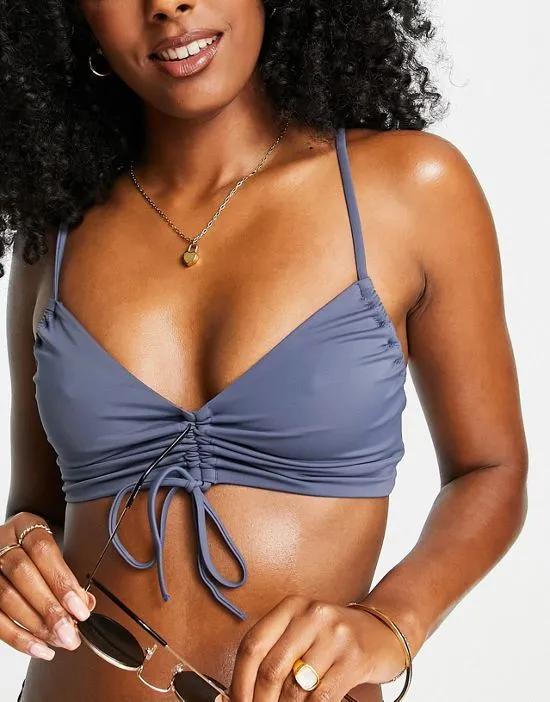 ruched front bikini top in dark gray blue - CHARCOAL