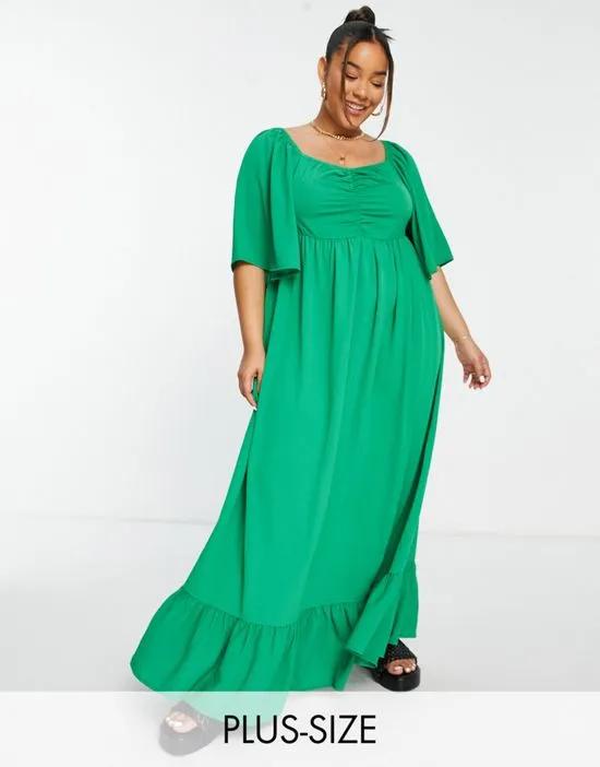 ruched front midi dress in green