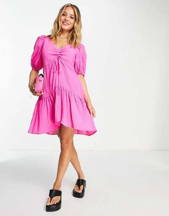 ruched front mini dress in pink