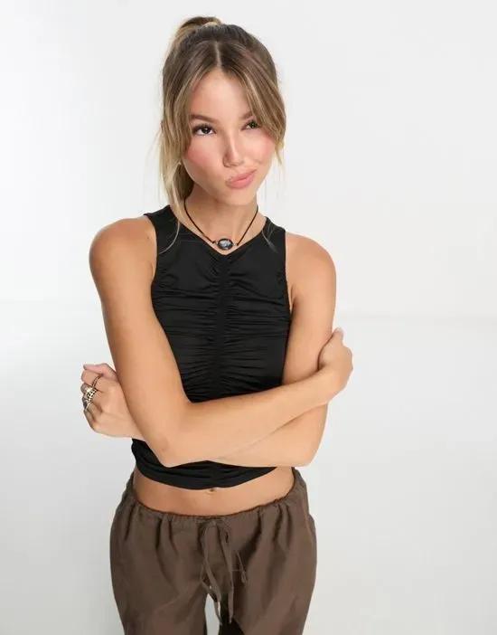 ruched front tank top in black
