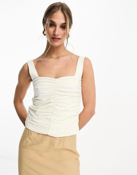 ruched front tank top in white