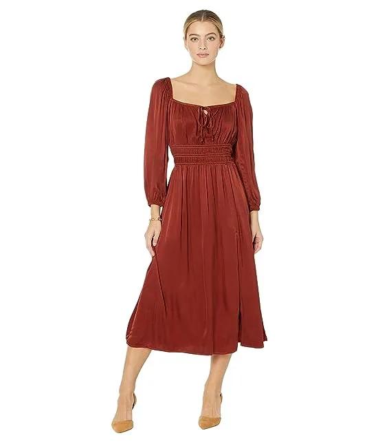 Ruched Midi Dress with Slit