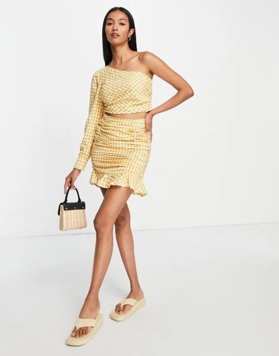 ruched mini skirt in yellow gingham - part of a set
