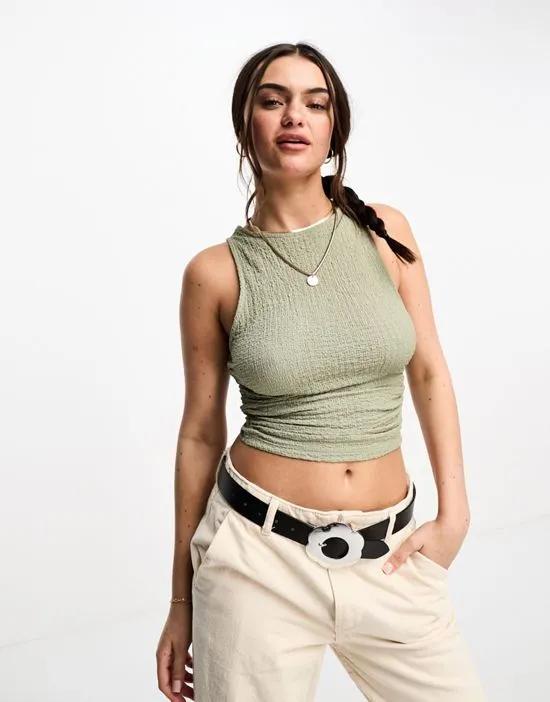 ruched side top in khaki