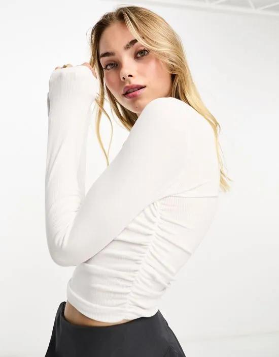 ruched side top in white