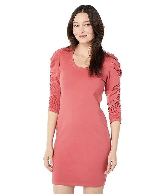 Ruched Sleeve Mini Dress in Cotton Modal