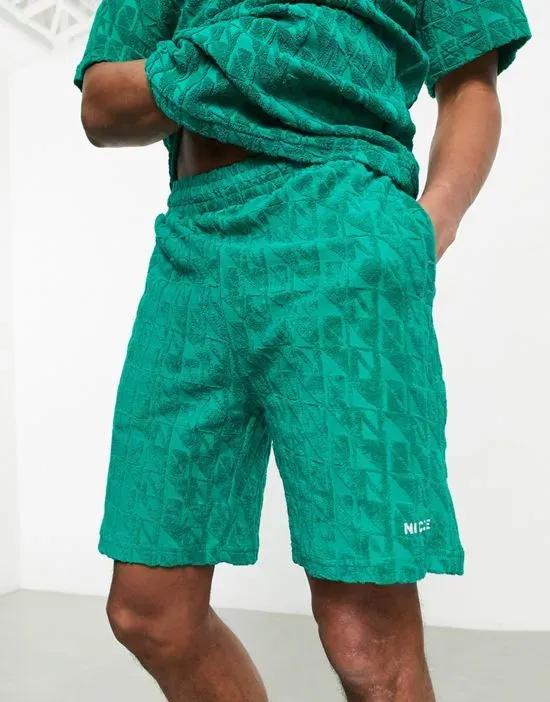 rue terrycloth shorts in bottle green - part of a set