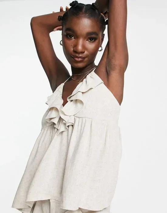 ruffle front cami in natural linen