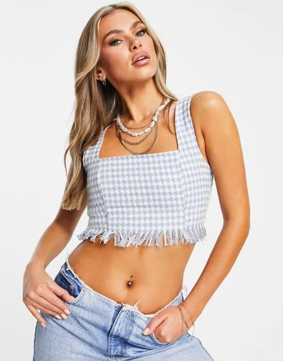 ruffle hem houndstooth bralette in blue - part of a set
