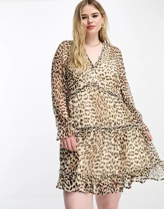 ruffle layered mini dress in leopard print