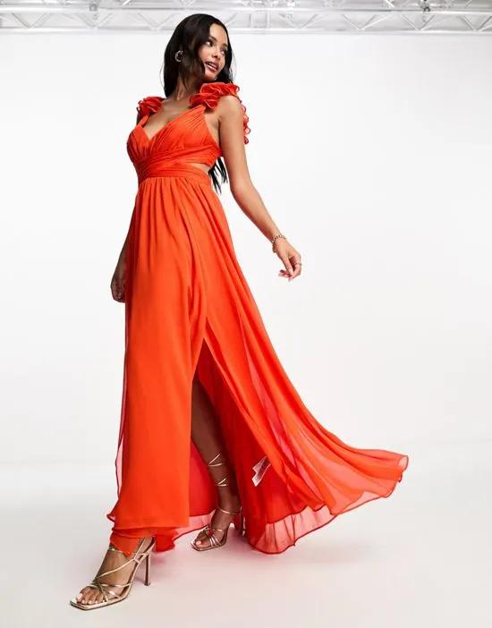 ruffle maxi dress in tomato red