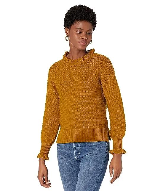Ruffle-Neck Pullover Sweater in Cotton-Merino Yarn
