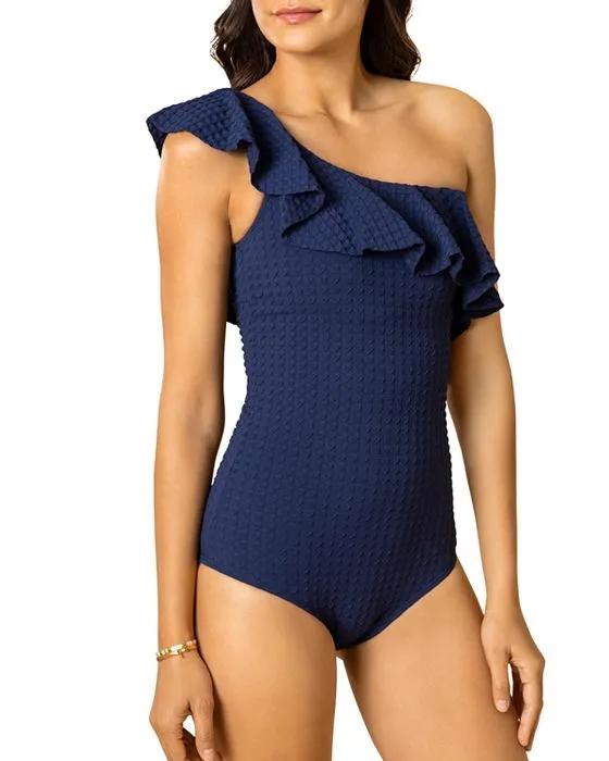 Ruffle One Shoulder One Piece Swimsuit