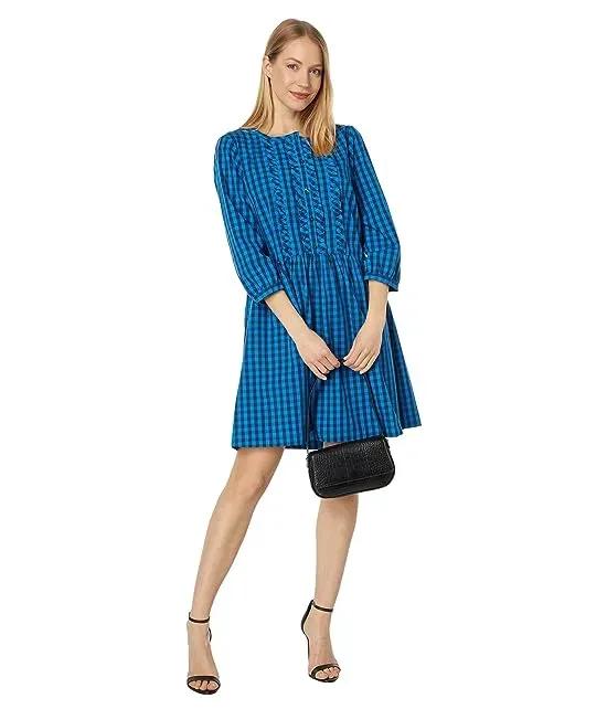 Ruffle Placket Shift in Blue Gingham