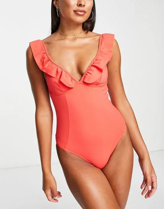 ruffle shaping swimsuit in red