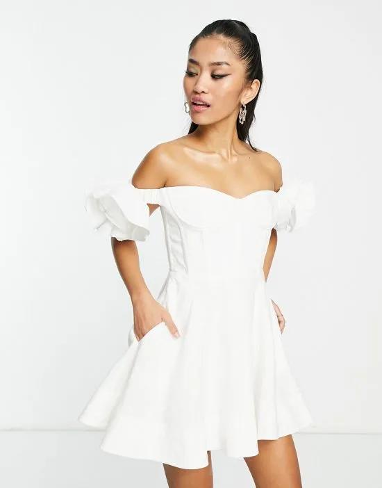 ruffle sleeve corset mini dress in white