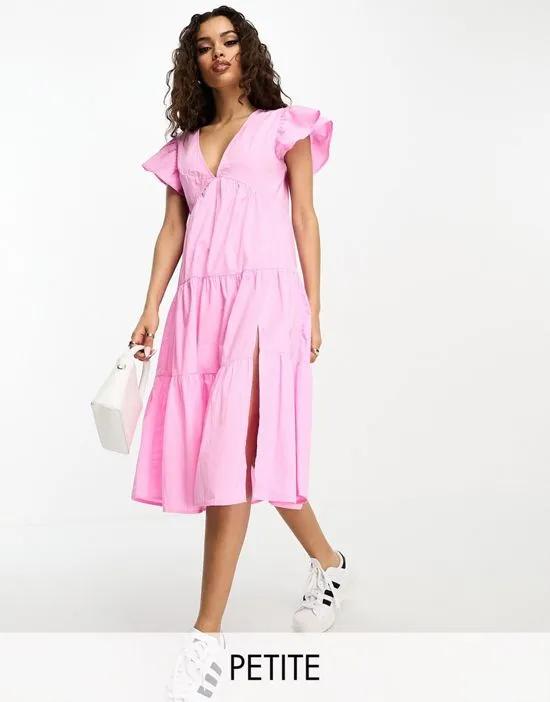 ruffle sleeve midi dress in pink